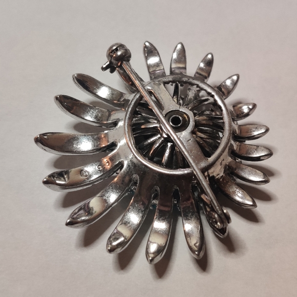 Vintage 60s Germany Silver 935 Chrysanthemum Flower Marcasite Brooch - Picture 9 of 16